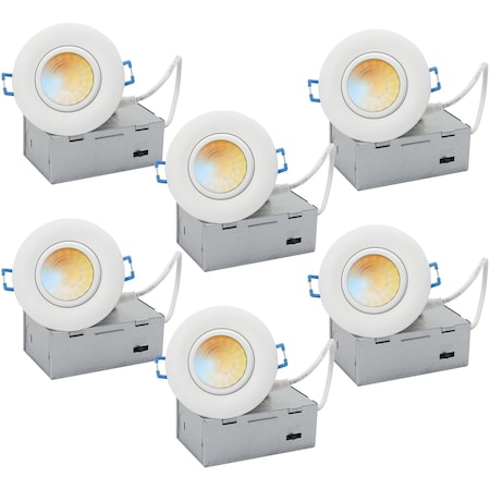 Sunlite 3-in Round Gimbal with J-Box Downlight Fxtr 8W Color Selectable 27K/30K/35K/40K/50K Dimmable, 6PK 41778-NS